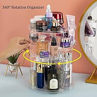 Argox 360 Rotating Makeup Organizer,Large Capacity&Adjustable Multi-Function Cosmetic Storage Box,The Perfect Makeup Organizer On The Dresser (Small, transparent)