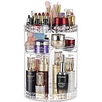 Argox 360 Rotating Makeup Organizer,Large Capacity&Adjustable Multi-Function Cosmetic Storage Box,The Perfect Makeup Organizer On The Dresser (Large, Diamond pattern)