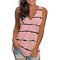 Longyuan Womens Casual Beach Basic Vest Hide Belly Comfy Printed V-Neck Fashion Tshirts Bean Red Stripe,Small