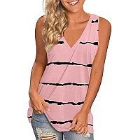 Longyuan Womens Casual Beach Basic Vest Hide Belly Comfy Printed V-Neck Fashion Tshirts Bean Red Stripe,Small