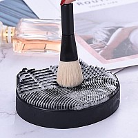 Silicon Makeup Brush Cleaning Mat With Brush Drying Holder Brush Cleaner Mat Portable Bear Shaped Cosmetic Brush Cleaner Padmakeup Brush Dry Cleaned Quick Color Removal Sponge Tool (New Black)