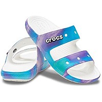 Crocs Unisex-Adult Classic Tie Dye Two-Strap Sandals, Rainbow Galaxy, 14 Men16 Women