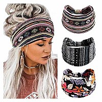 Aceorna Boho Bandeau Headbands Wide Knot Hair Scarf Floral Printed Hair Band Elastic Turban Thick Head Wrap Stretch Fabric Cotton Head Bands Thick Fashion Hair Accessories For Women And Girls (Chic)