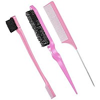 3 Pcs Slick Back Hair Brush Set Bristle Hair Brush Edge Control Brush Teasing Comb For Women Baby Kids Black Hair (Light Pink, Plastic)