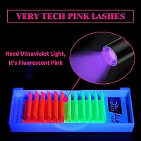 Volume Eyelash Extensions Fluorescent Eyelash 007Mm D Curl 15Mm Glow In Dark Colored Lash Extensions Pink Green Mixed Lashes Easy Fan Eyelashes Self Fanning Colored Lashes 2D-20D By Fadvan (15Mm)