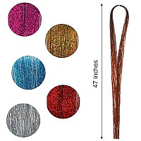 47 Inches Tinsel Hair Extension With Tool 2400 Strands 6 Colors Hair Extension Tinsel Kit Glitter Hair Extensions For Women Girls Hair Accessories For Christmas New Year Halloween Cosplay Party