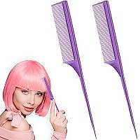 2 Pack Rat Tail Combs For Women Fine Tooth Comb Parting Tip Carbon Fiber Root Teasing Anti Static Heat Resistant Adding Volume Evening Hair Styling (Purple)