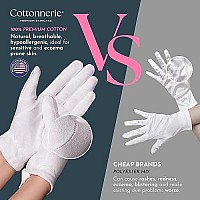 Gaxcoo | 100% Premium Cotton Moisturizing Gloves for Dry Hands & Eczema | Overnight Lotion, Sleep & Spa Treatment for Women & Men | Reusable, Washable - Free Washing Bag, Wristband (White - 12 Pairs)