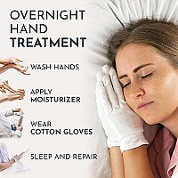 Gaxcoo | 100% Premium Cotton Moisturizing Gloves for Dry Hands & Eczema | Overnight Lotion, Sleep & Spa Treatment for Women & Men | Reusable, Washable - Free Washing Bag, Wristband (White - 12 Pairs)