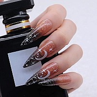 Babalal Stiletto Press On Nails Long False Nails Glossy Nails Black Acrylic Nails Goth Fake Nails For Women And Girls