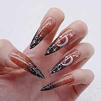 Babalal Stiletto Press On Nails Long False Nails Glossy Nails Black Acrylic Nails Goth Fake Nails For Women And Girls