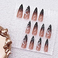 Babalal Stiletto Press On Nails Long False Nails Glossy Nails Black Acrylic Nails Goth Fake Nails For Women And Girls