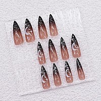 Babalal Stiletto Press On Nails Long False Nails Glossy Nails Black Acrylic Nails Goth Fake Nails For Women And Girls