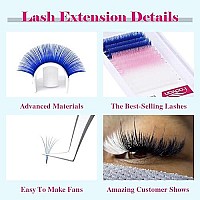 Volume Eyelash Extensions 007Mm D Curl 15Mm Colored Lash Extensions Light Pink Lashes White Blue 3 Mixed Colors Tray Easy Fan Lashes Rapid Blooming By Fadvan (15Mm)