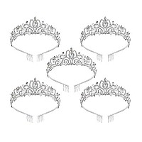 5 Pack Silver Crystal Tiara Crowns For Women Girls Princess Elegant Crown With Combs Womens Headbands Bridal Wedding Prom Birthday Party Headbands For Women