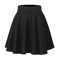 Hoerev Women Girls Short High Waist Stretchy Skater Tennis Skirt With Shorts,Black_Elastic Waist Band,2,Small