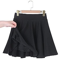 Hoerev Women Girls Short High Waist Stretchy Skater Tennis Skirt With Shorts,Black_Elastic Waist Band,2,Small