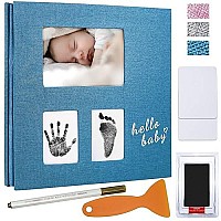 Vienrose Baby Photo Album Self Adhesive Memory Book 4X6 Magnetic Scrapbook Kit With Clean-Touch Ink Pad Handprint Footprint And A Metallic Pen For Boygirl 3 Windows 40 Pages