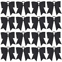 16Pcs 8 Large Cheer Hair Bows Ponytail Holder Elastic Band Handmade For Cheerleading Teen Girls College Sports (16 Pcs) (Black - Big Bows)