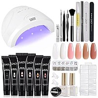 Gaoy Poly Gel Nail Kit With Nail Lamp, 6 Pcs Builder Gel Nail Extension Kit With Nail Decorations For Nail Art Diy At Home