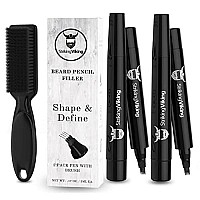 4-Tip Beard Pencil Filler for Men (2 pack) - Updated Beard Filling Pen Kit with Brush, Long Lasting Waterproof Beard Pen - Fill, Shape, & Define Your Beard - Striking Viking, Black (2 Pens)