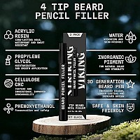 4-Tip Beard Pencil Filler for Men (2 pack) - Updated Beard Filling Pen Kit with Brush, Long Lasting Waterproof Beard Pen - Fill, Shape, & Define Your Beard - Striking Viking, Black (2 Pens)