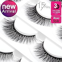 Eliace Lashes Natural Wispy False Eyelashes Pack 15 Pairs Cateye Eyelashes Mink 3D Faux Cross Fluffy Lashes, Lightweight & Comfortable, Reusable Soft Extension Makeup False Lashes Rosa Style