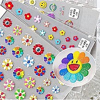 New Sunflower Smiley Face Nail Art Sticker Decals 5D Embossed, Summer Sun Happy Flower Rainbow Smiley Face Nail Art Decoration Sticker (3 Sheets)