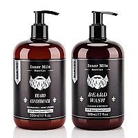 Beard Wash and Conditioner Set (Large 17 oz each), New Beard Growth Formula with Biotin Argan & Jojoba Oils, Smooth Soften Strengthen, Beard Shampoo w/Beard Oil Conditioner Gifts for Men