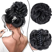 Deethens Messy Bun Hair Piece Claw Hair Bun Hairpieces For Women Clip In Claw Hair Natural Looking Wavy Curly Combs Synthetic Hairpiece For Women (1-Claw-Black)