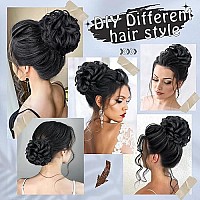 Deethens Messy Bun Hair Piece Claw Hair Bun Hairpieces For Women Clip In Claw Hair Natural Looking Wavy Curly Combs Synthetic Hairpiece For Women (1-Claw-Black)