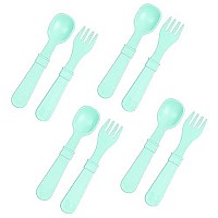 Re-Play Made In Usa 8Pk Toddler Feeding Utensils Spoon And Fork Set Made From Bpa Free Eco Friendly Recycled Milk Jugs - Virtually Indestructible Dishwasher Safe Mint Without Carrying Case