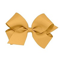 Wee Ones Girls Plain Wrap Grosgrain Hair Bow On A Weestay No-Slip Hair Clip, Medium, Old Gold