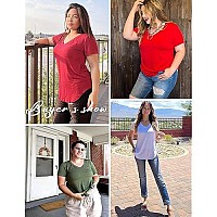 Dittyandvibe Women Long Sleeve V Neck Curved Hem Tunic Tops T Shirts (Brown,Xl)