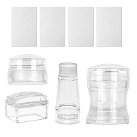 Freeorr 4 Different Clear Silicone Nail Art Stamper Set With 4 Scrapers, Round Rectangular Double Head Transparent Visible Body Jelly Stamping For Nail Art Manicure