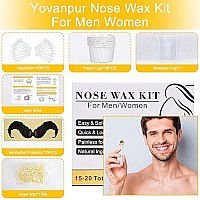 Nose Wax Kit for Men Women, Yovanpur Nose Hair Waxing Kit with 100g Nose Hair Wax Beads (15-20 USES), 20 Applicator, 15 Mustache Protector, 10 Paper Cups, 1 Measuring Cup - Easy, Quick and Painless