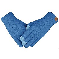 Vigrace Womens Winter Warm Touch Screen Gloves Cable Knit Wool Fleece Lined Touchscreen Texting Mittens For Women Blue