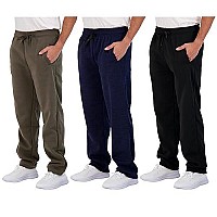 3 Pack Mens Open Bottom Tech Fleece Active Sports Athletic Training Soccer Track Gym Running Casual French Terry Quick Dry Fit Sweatpants Pockets Bottom Lounge Pants Heavy Warm - Set 3, S