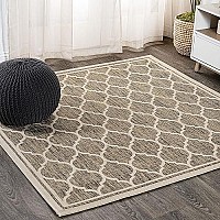 Jonathan Y Smb109A-5Sq Trebol Moroccan Trellis Textured Weave Indoor Outdoor Area Rug Bohemian Modern Easy Cleaning Bedroom Kitchen Backyard Patio Non Shedding, 5 Square, Brownbeige (Jsmb109)