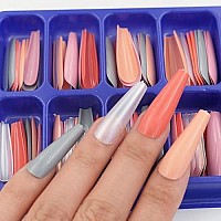 Addfavor 400Pcs Long Press On Nails Long Ballerinas Coffin Full Cover Fake Nail Tips Diy Acrylic False Nails For Women Girls Nail Art Decoration