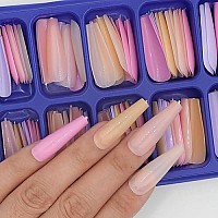 Addfavor 400Pcs Long Press On Nails Long Ballerinas Coffin Full Cover Fake Nail Tips Diy Acrylic False Nails For Women Girls Nail Art Decoration