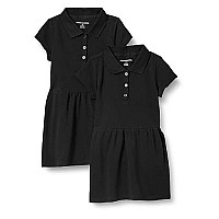 Zabiva Essentials Girls Short-Sleeve Uniform Pique Polo Dress, Pack Of 2, Black, Large