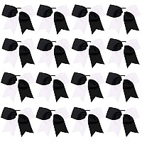 16Pcs 8 Large Cheer Hair Bows Ponytail Holder Elastic Band Handmade For Cheerleading Teen Girls College Sports (Whiteblack)