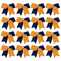 16Pcs 8 Large Cheer Hair Bows Ponytail Holder Elastic Band Handmade For Cheerleading Teen Girls College Sports (16 Pcs) (Navyorange)