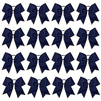 16Pcs 8 Large Cheer Hair Bows Ponytail Holder Elastic Band Handmade For Cheerleading Teen Girls College Sports (16 Pcs) (Navy)