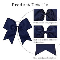 16Pcs 8 Large Cheer Hair Bows Ponytail Holder Elastic Band Handmade For Cheerleading Teen Girls College Sports (16 Pcs) (Navy)