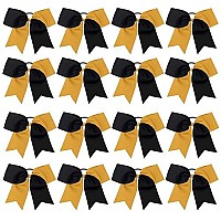 16Pcs 8 Large Cheer Hair Bows Ponytail Holder Elastic Band Handmade For Cheerleading Teen Girls College Sports (Blackgold)