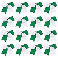 16Pcs 8 Large Cheer Hair Bows Ponytail Holder Elastic Band Handmade For Cheerleading Teen Girls College Sports (Whiteforest Green)