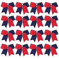 16Pcs 8 Large Cheer Hair Bows Ponytail Holder Elastic Band Handmade For Cheerleading Teen Girls College Sports (Rednavy)