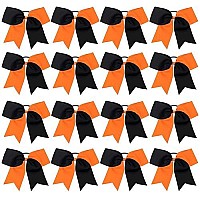 16Pcs 8 Large Cheer Hair Bows Ponytail Holder Elastic Band Handmade For Cheerleading Teen Girls College Sports (Blackorange)